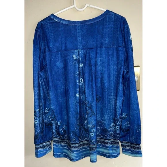 Zeagoo Top, Woman's Plus Size 2xl Blue Floral, Polyester Blend NEW - Picture 4 of 4